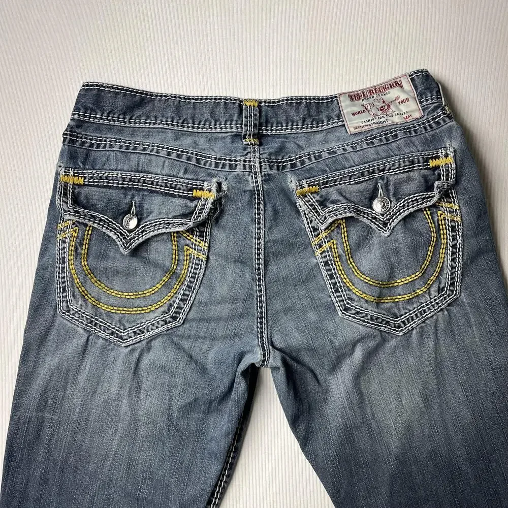 True Religion Section Straight Jeans Mens 36x31 Blue Denim Straight Leg